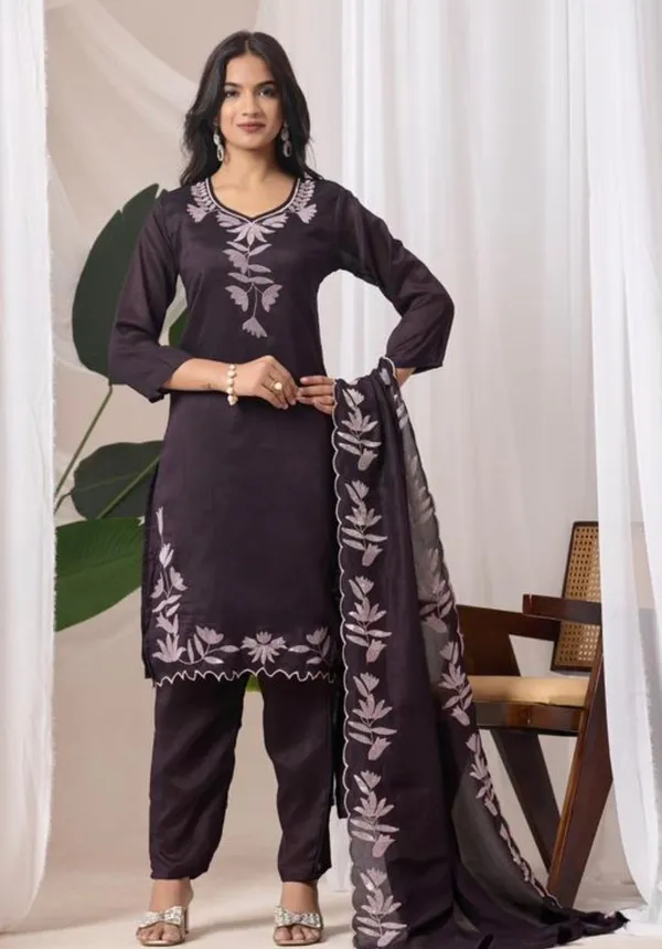 Women's_Embroidered_Cotton_Suit_Set_Black_With_Lavender_Floral_Embroidery