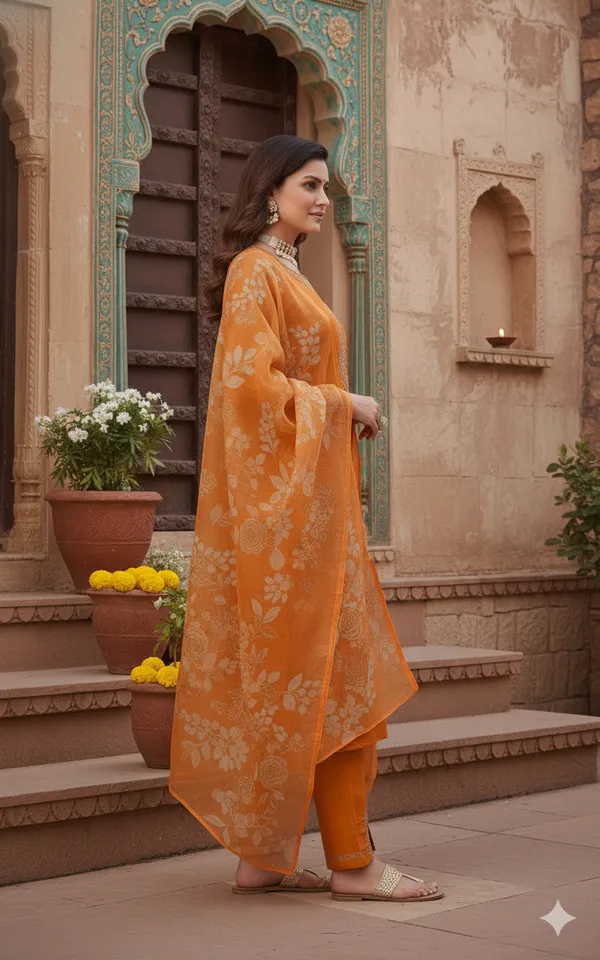 Orange_Embroidered_Salwar_Suit_Set_With_Floral_Dupatta