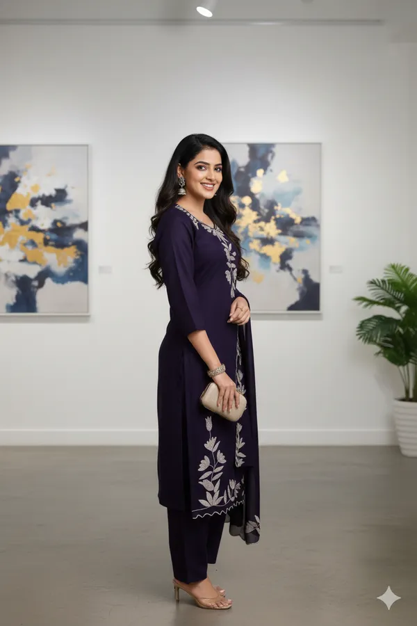 Wine_Embroidered_Kurta_Set_With_Dupatta_Women's_Ethnic_Wear