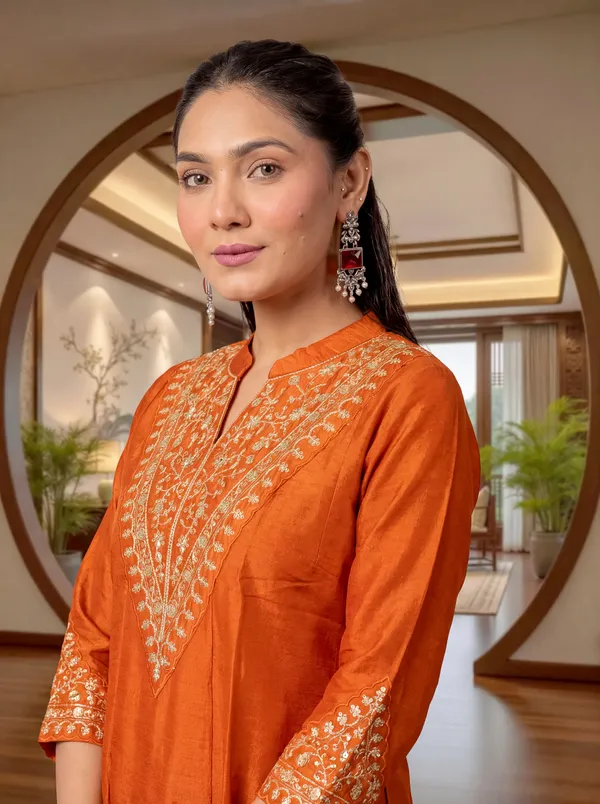 Women's_Orange_Embroidered_Kurta_Set_With_Palazzo_And_Dupatta