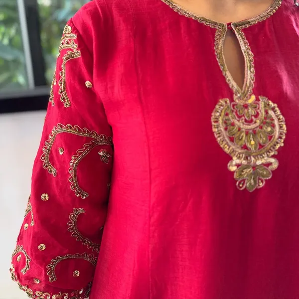 Red_Embroidered_Anarkali_Kurta_Set_With_Golden_Detailing