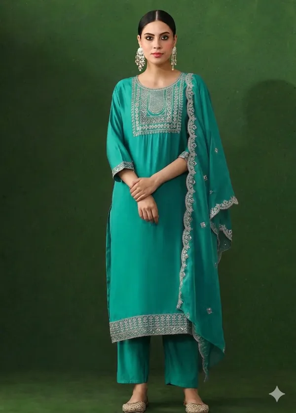 Turquoise_Embellished_Kurta_Set_With_Dupatta_Ethnic_Wear_For_Women
