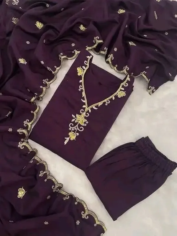 Wine_Embroidered_Georgette_Salwar_Suit_Set_With_Dupatta