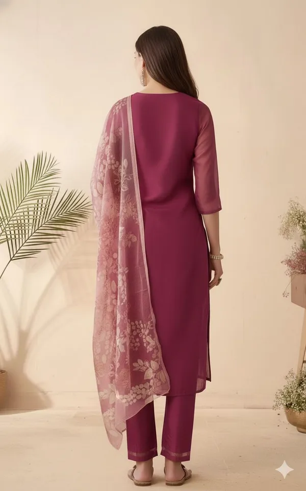 Women's_Ethnic_Straight_Kurta_Set_With_Embroidered_Dupatta_Magenta/Wine