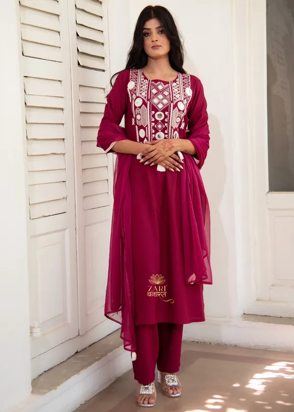 Maroon_Embroidered_Kurta_Set_With_Dupatta