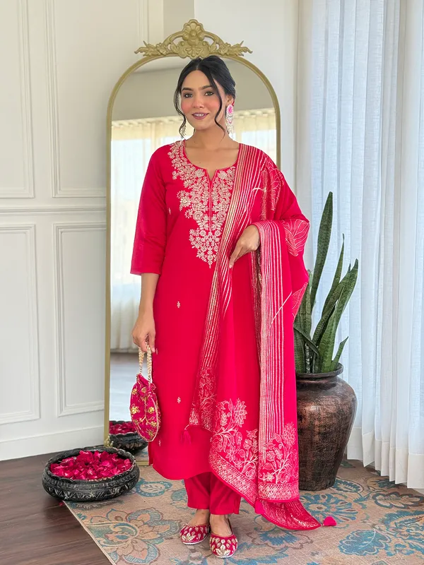 Vibrant_Pink_Embroidered_Kurta_Set_With_Dupatta