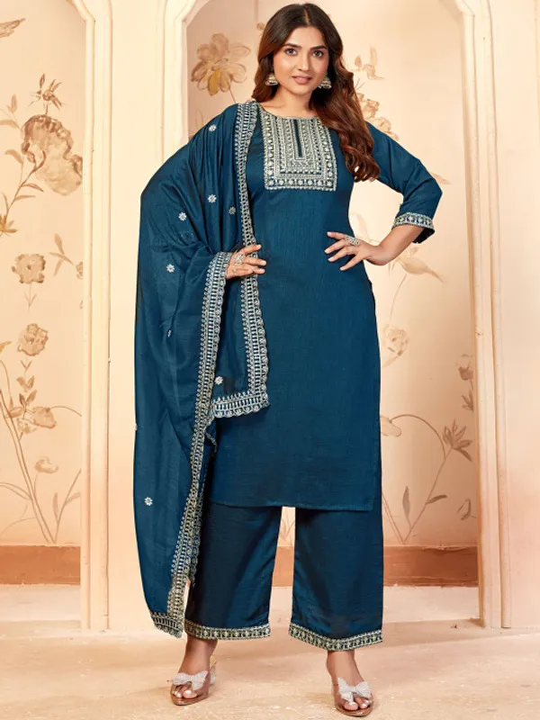 Elegant_Teal_Blue_Embroidered_Ethnic_Suit_Set_For_Women_(3Piece_Set)