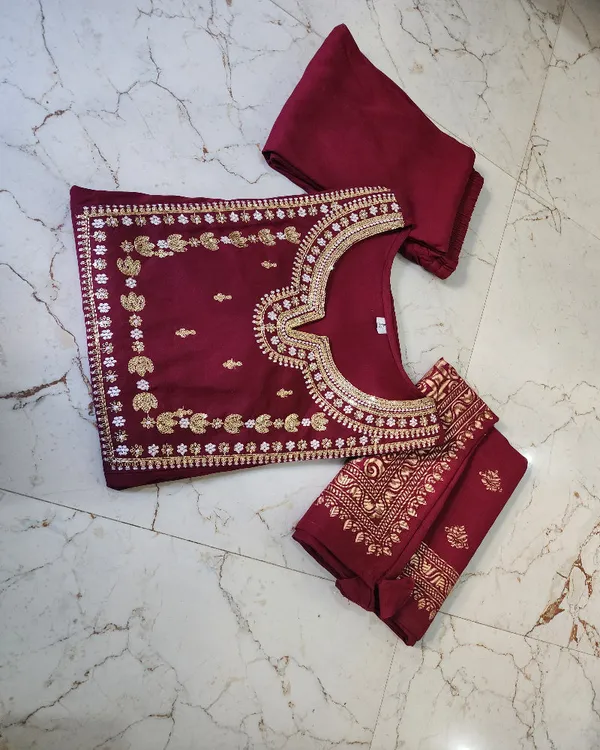 Maroon_Embroidered_Kurta_Set_With_Banarasi_Dupatta