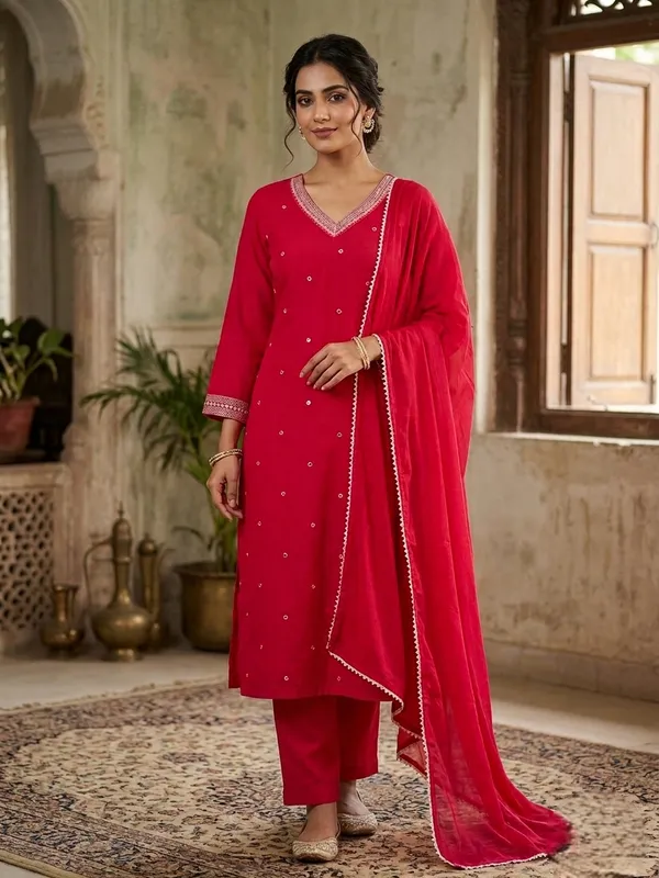 Red_Embellished_Kurta_Set_With_Dupatta_Ethnic_Wear_For_Women