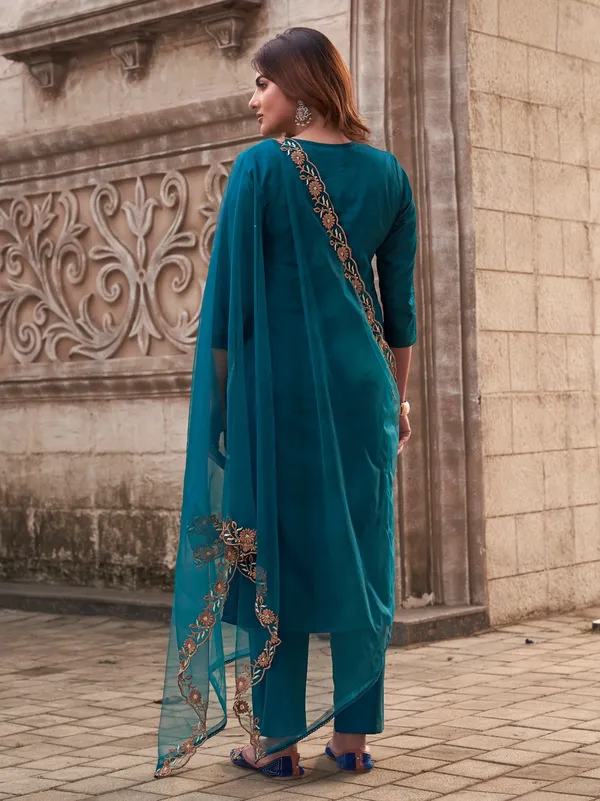 Teal_Blue_Embroidered_Georgette_Salwar_Suit_Set_With_Dupatta