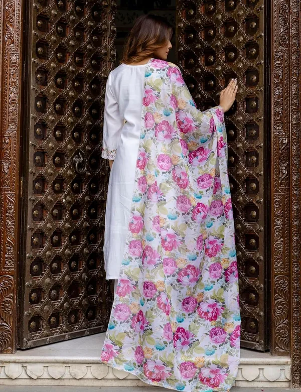 White_Embroidered_Cotton_Kurta_Set_With_Floral_Dupatta
