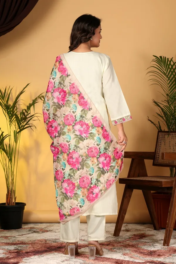 White_Embroidered_Kurta_Set_With_Floral_Dupatta_Women's_Ethnic_Wear