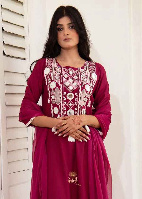 Maroon_Embroidered_Kurta_Set_With_Dupatta