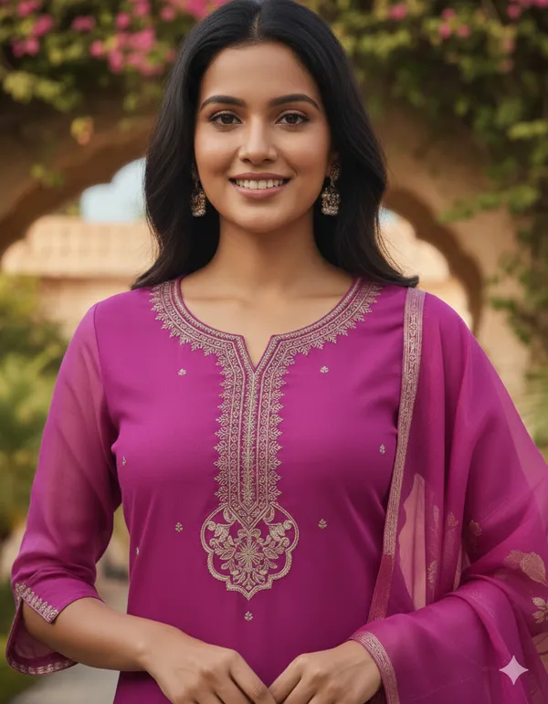 Women's_Ethnic_Straight_Kurta_Set_With_Embroidered_Dupatta_Magenta/Wine