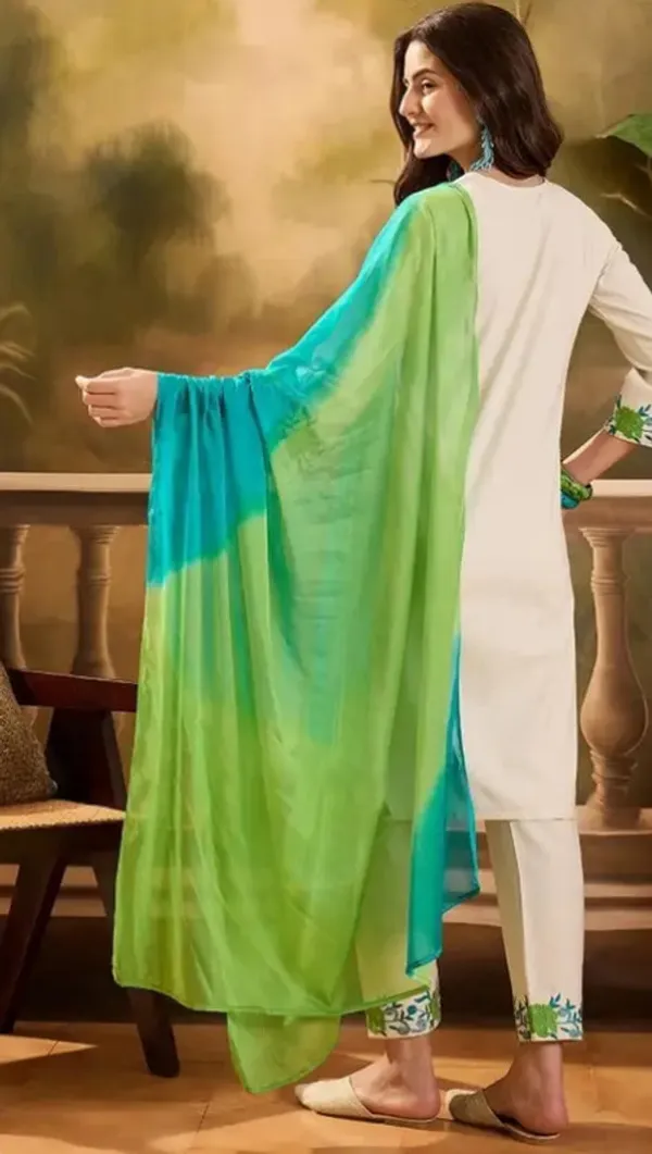 Elegant_White_Ethnic_Kurta_Set_With_Green_Embroidery_And_Gradient_Dupatta