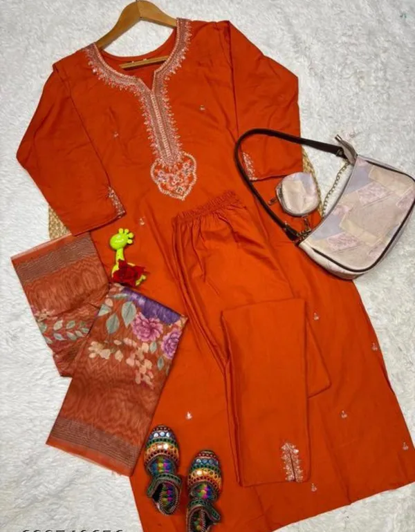 Orange_Embroidered_Ethnic_Suit_Set_With_Banarasi_Dupatta