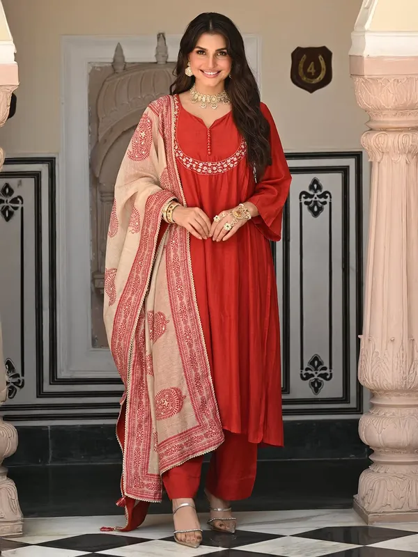 Black_Anarkali_Suit_Set_With_Embellished_Neckline_And_Printed_Dupatta