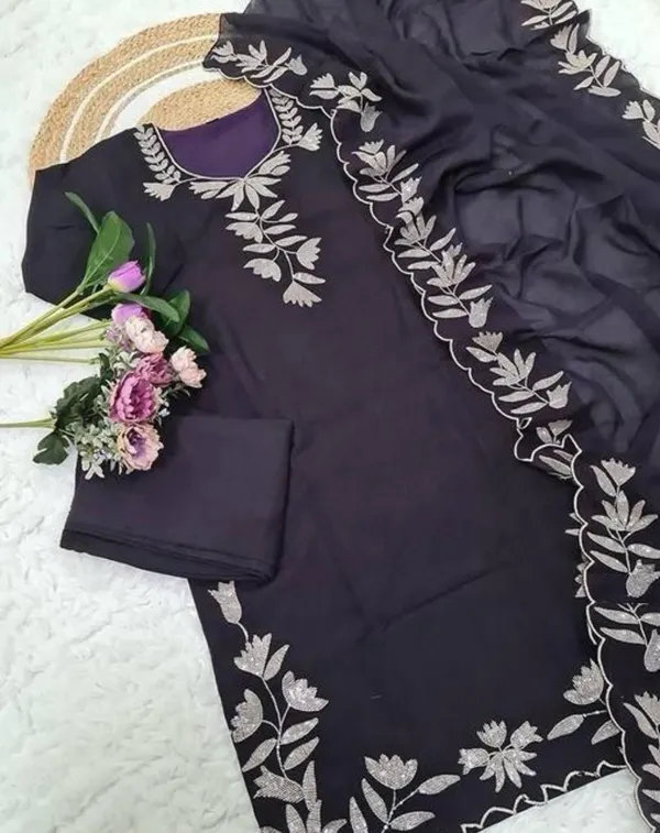 Women's_Embroidered_Cotton_Suit_Set_Black_With_Lavender_Floral_Embroidery