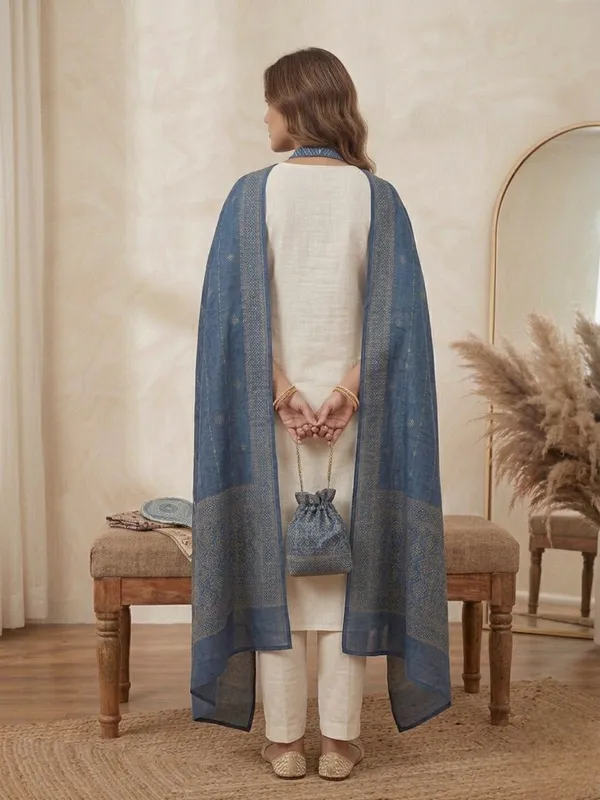 White_Kurta_Set_With_Blue_Embroidered_Dupatta_Ethnic_Wear_For_Women
