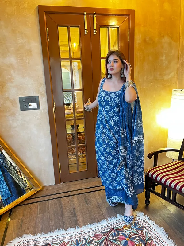Blue_Floral_Embroidered_Ethnic_Kurta_Set_With_Dupatta