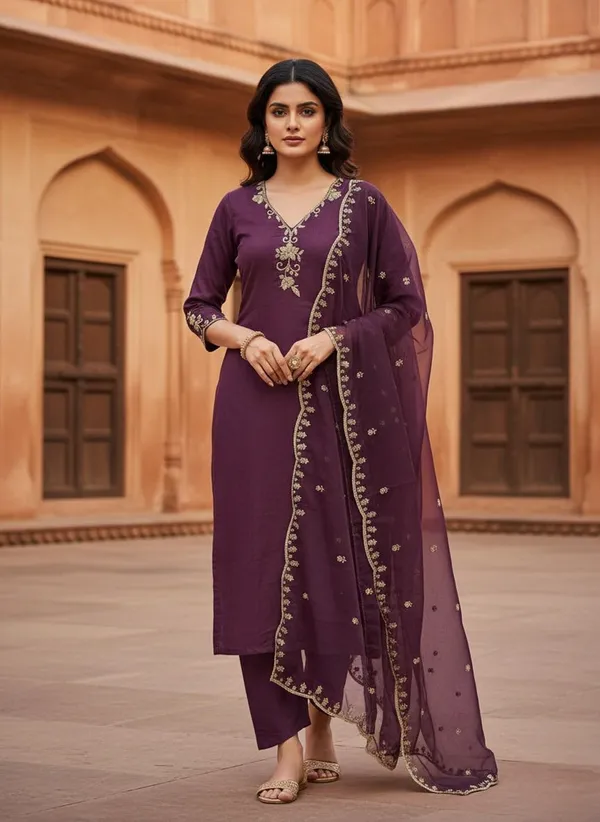 Wine_Embroidered_Georgette_Salwar_Suit_Set_With_Dupatta