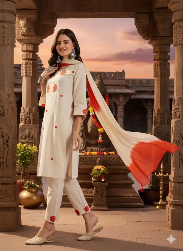 Women's_White_Embroidered_Kurta_Set_With_Tricolour_Dupatta