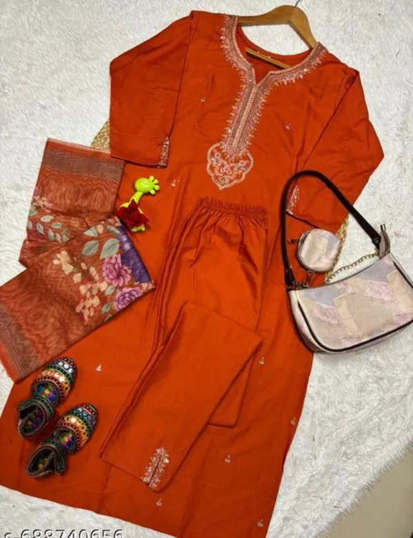 Orange_Embroidered_Ethnic_Suit_Set_With_Banarasi_Dupatta