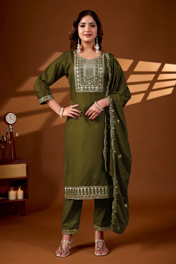 Mehendi_Green_Embroidered_Kurta_Set_With_Dupatta_Women's_Ethnic_Wear