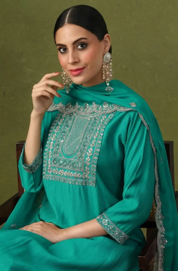 Turquoise_Embellished_Kurta_Set_With_Dupatta_Ethnic_Wear_For_Women
