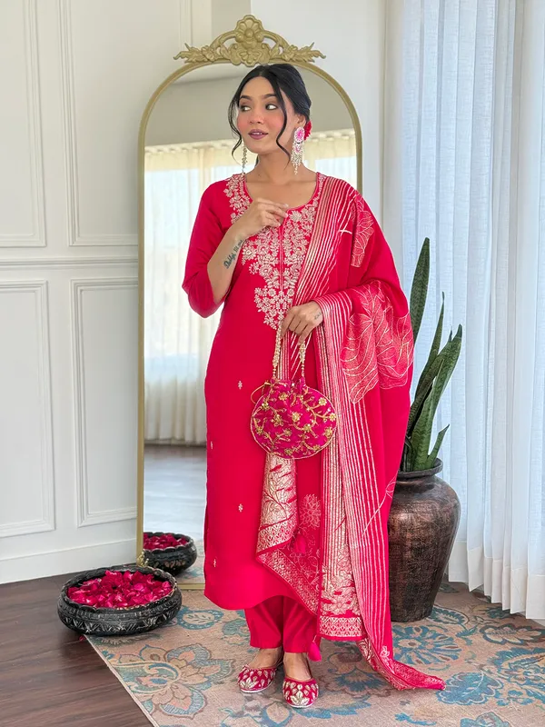Vibrant_Pink_Embroidered_Kurta_Set_With_Dupatta