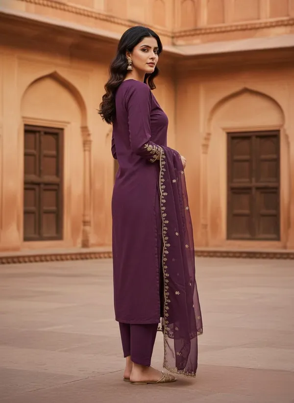 Wine_Embroidered_Georgette_Salwar_Suit_Set_With_Dupatta