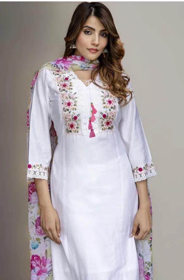 White_Embroidered_Cotton_Kurta_Set_With_Floral_Dupatta