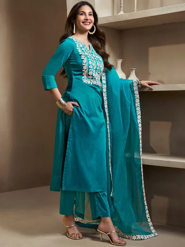 Turquoise_Blue_Embroidered_Suit_Set_With_Dupatta