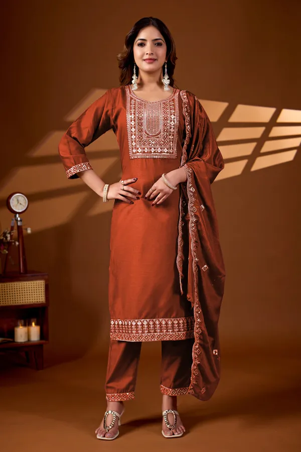Rust_Orange_Embroidered_Kurta_Set_With_Dupatta_Ethnic_Wear_For_Women
