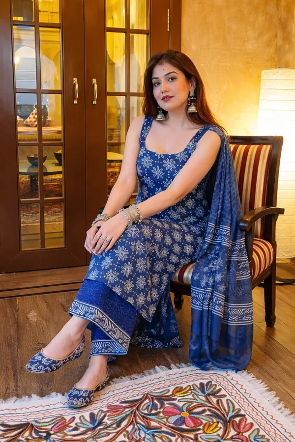 Blue_Floral_Embroidered_Ethnic_Kurta_Set_With_Dupatta
