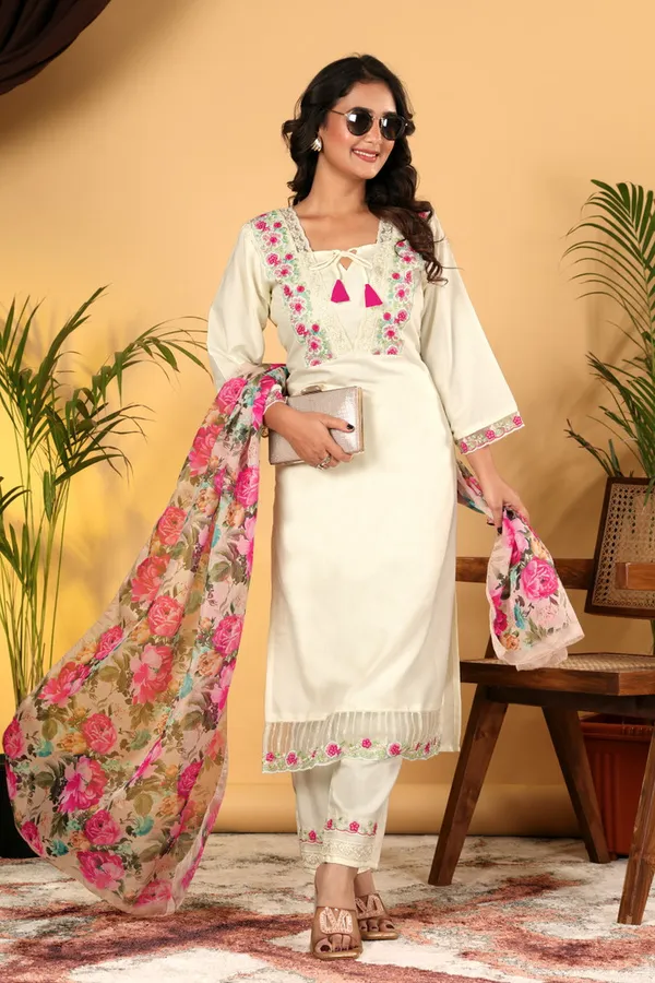 White_Embroidered_Kurta_Set_With_Floral_Dupatta_Women's_Ethnic_Wear