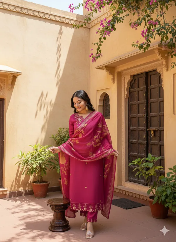 Pink_Embroidered_Cotton_Kurta_Set_With_Printed_Dupatta
