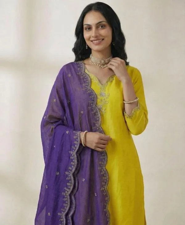 Yellow_Kurta_Set_With_Purple_Dupatta_Embroidered_Ethnic_Wear_For_Women
