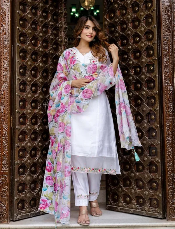 White_Embroidered_Cotton_Kurta_Set_With_Floral_Dupatta