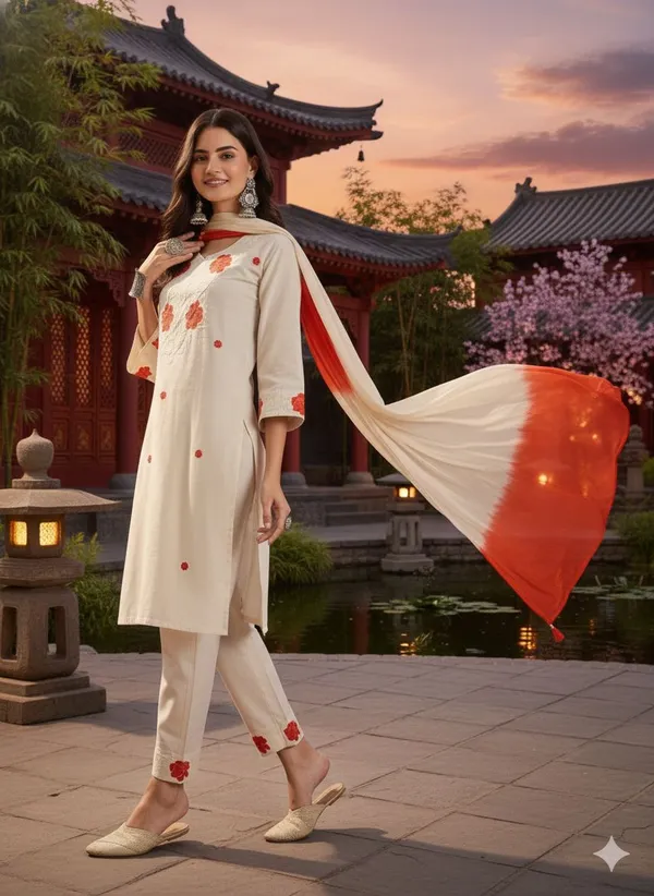 Women's_White_Embroidered_Kurta_Set_With_Tricolour_Dupatta