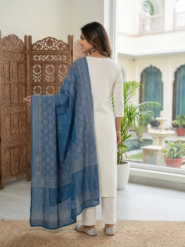 White_Kurta_Set_With_Blue_Embroidered_Dupatta_Ethnic_Wear_For_Women