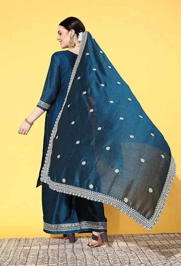 Teal_Blue_Embellished_Kurta_Palazzo_Set_With_Dupatta