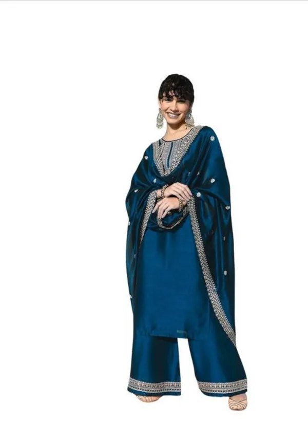 Teal_Blue_Embellished_Kurta_Palazzo_Set_With_Dupatta