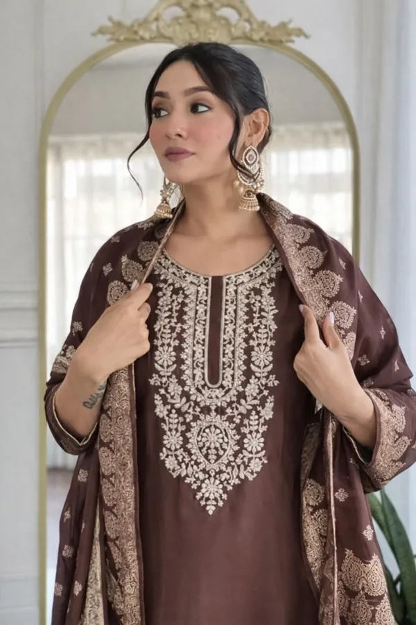 Brown_Embroidered_Ethnic_Suit_Set_With_Dupatta