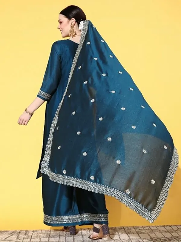 Teal_Blue_Embellished_Kurta_Palazzo_Set_With_Dupatta