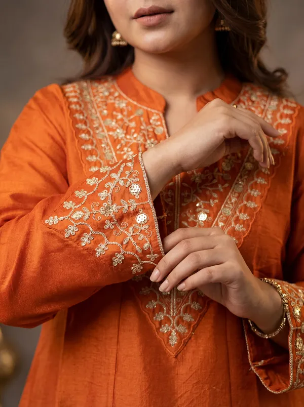 Women's_Orange_Embroidered_Kurta_Set_With_Palazzo_And_Dupatta