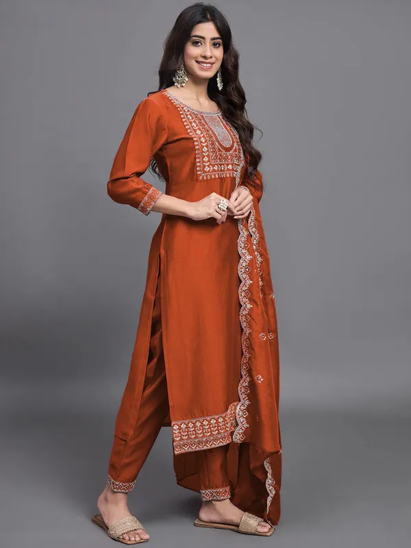 Rust_Orange_Embroidered_Kurta_Set_With_Dupatta_Ethnic_Wear_For_Women