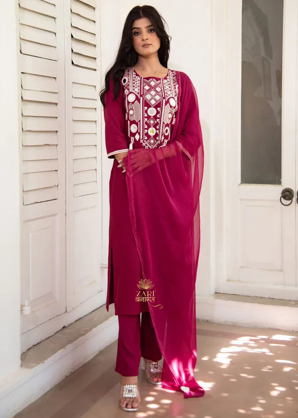 Maroon_Embroidered_Kurta_Set_With_Dupatta