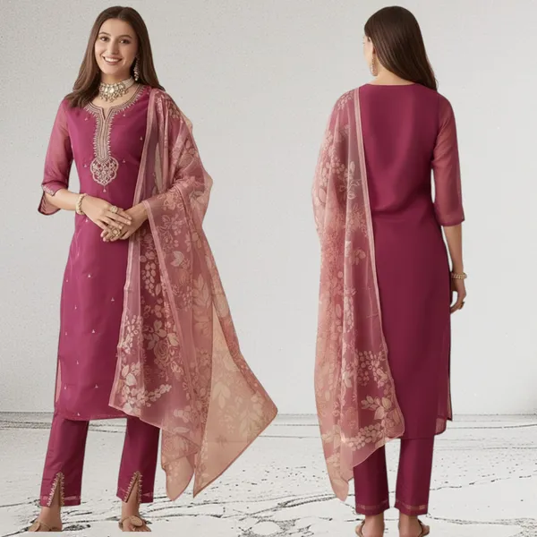 Women's_Ethnic_Straight_Kurta_Set_With_Embroidered_Dupatta_Magenta/Wine