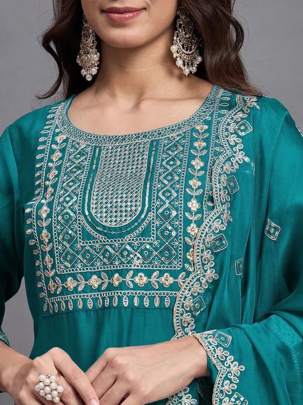 Turquoise_Embellished_Kurta_Set_With_Dupatta_Ethnic_Wear_For_Women